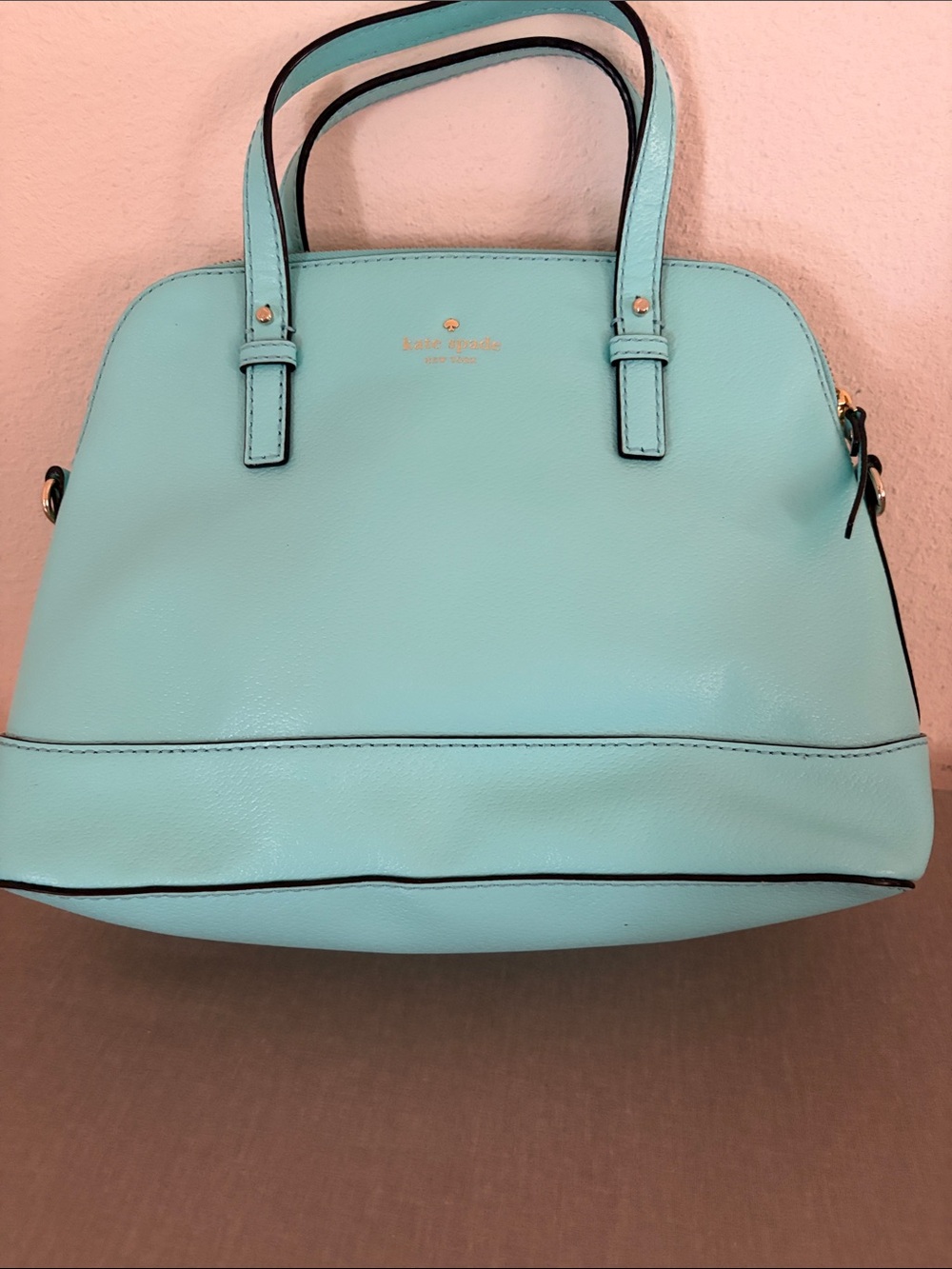 kate spade aqua dome satchel with gold logo
